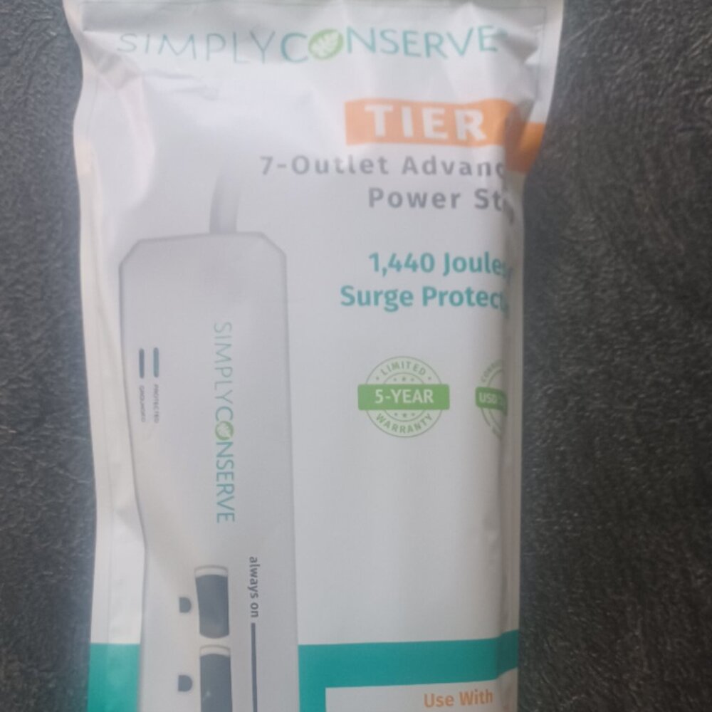 NEW Simply Conserve Tier 1 - 7 Outlet Advanced Power Strip Indoor Use Only